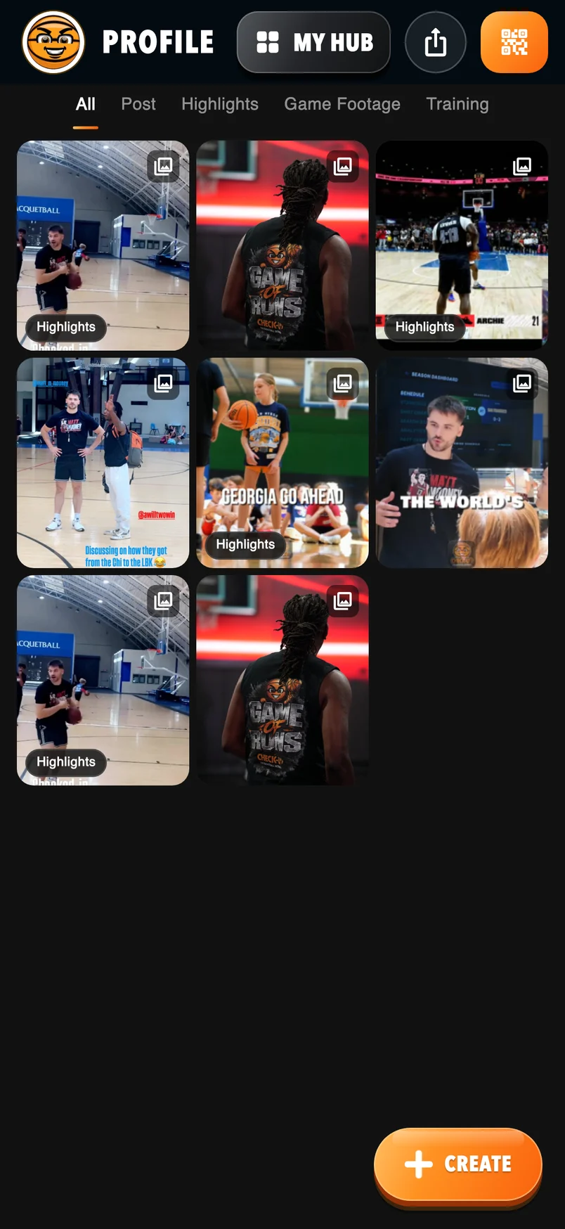Check-Up profile showing real public basketball post imagery