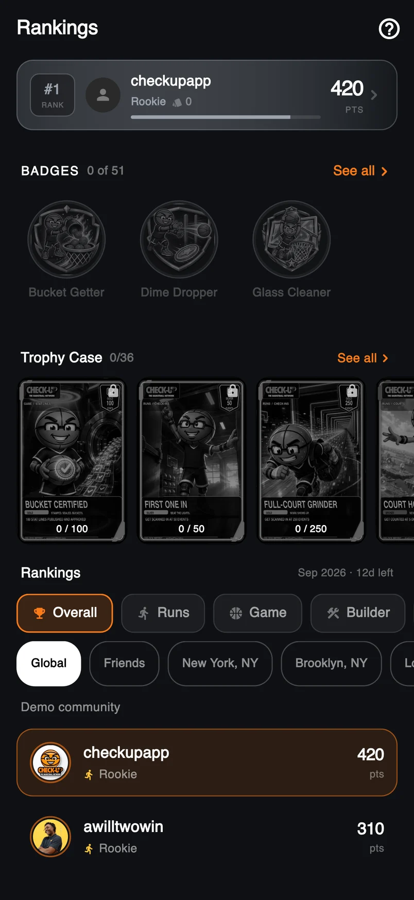 Rankings and badge collection in the current Check-Up app
