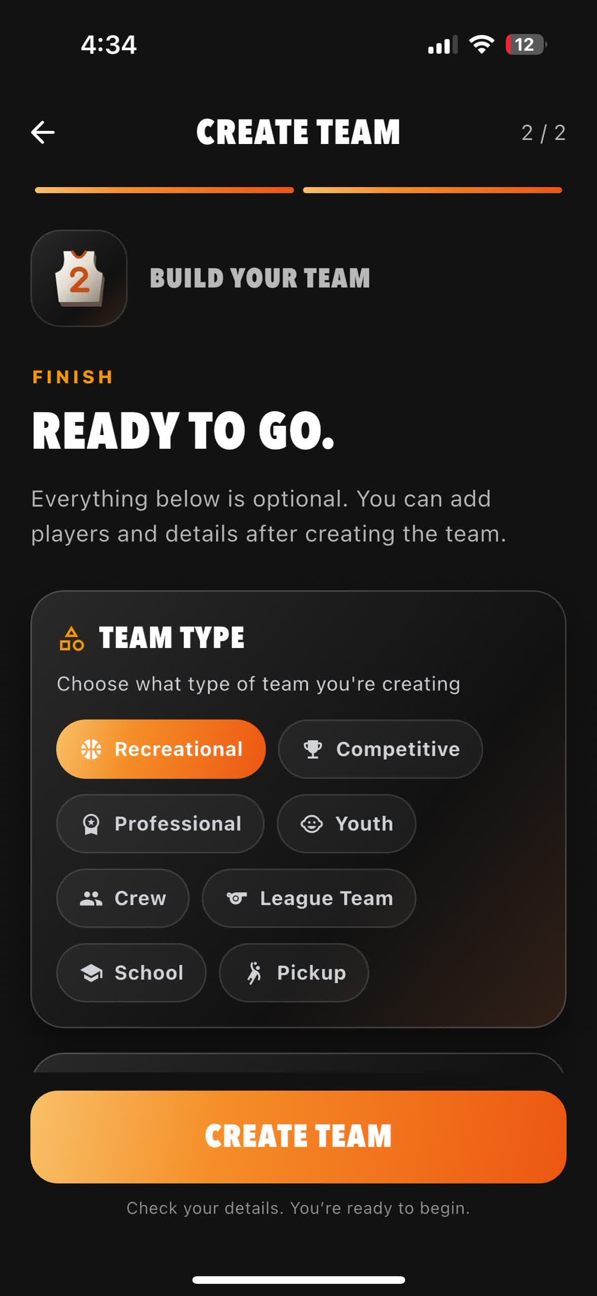 Build a team: name, format and finish options video preview