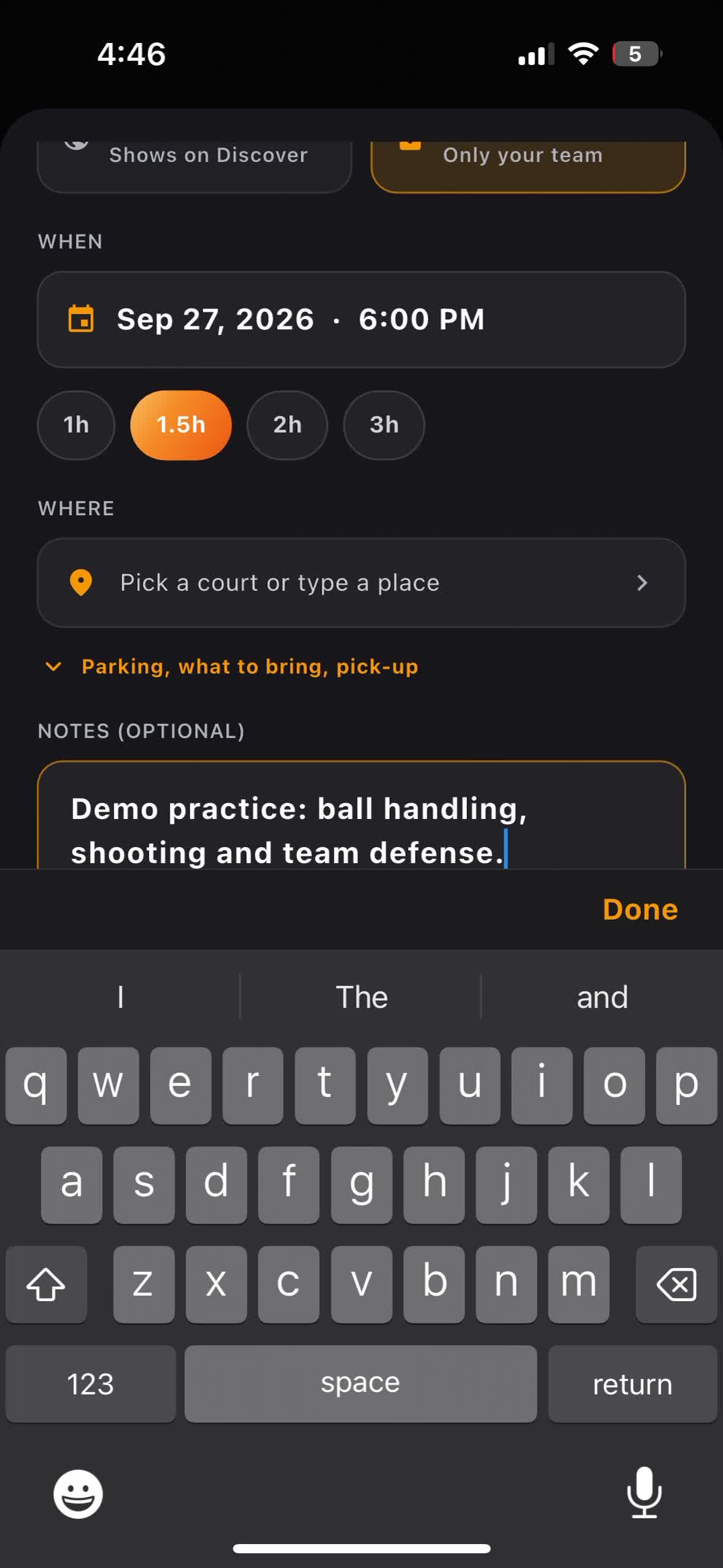 Plan a practice: roster, duration and session notes video preview