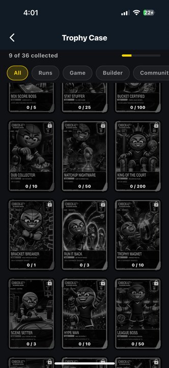 Awards trophy case 2 awards Actual app · trophy progress and locked collection artwork
