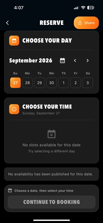 Bookings training space details 2 bookings Actual app · calendar and unavailable-date state; no booking submitted