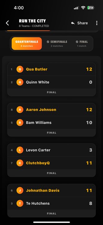 Brackets QUARTERFINALS more brackets Actual iPhone capture