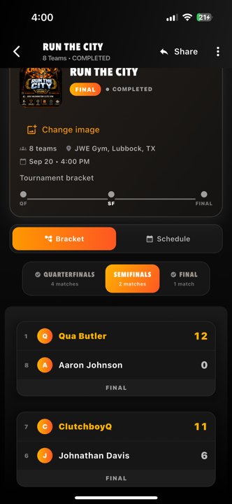 Brackets SEMIFINALS matches brackets Actual iPhone capture