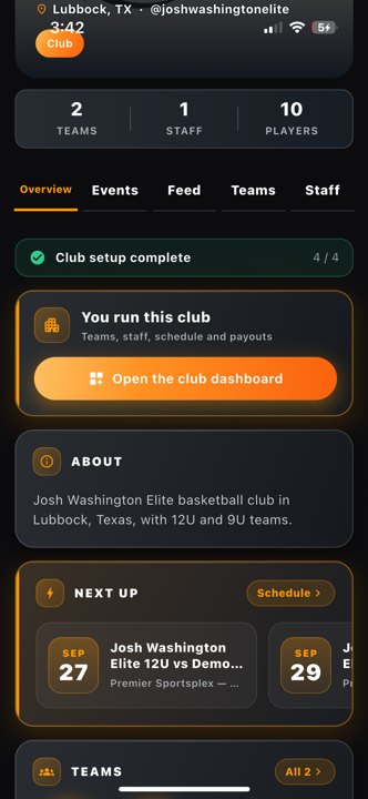 Clubs JWE details clubs Actual app · includes existing test/demo content