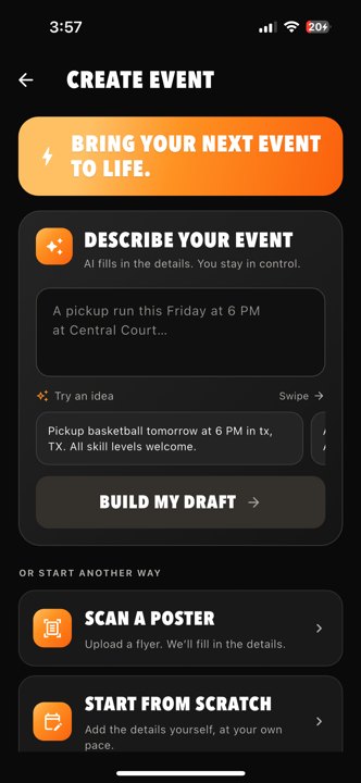 Create event options create Actual iPhone capture
