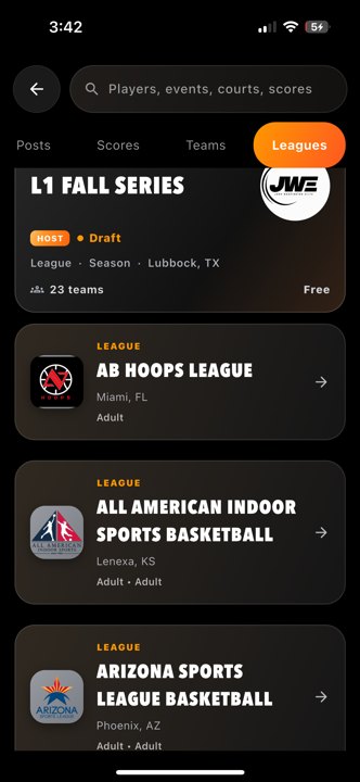 Leagues directory more leagues Actual iPhone capture