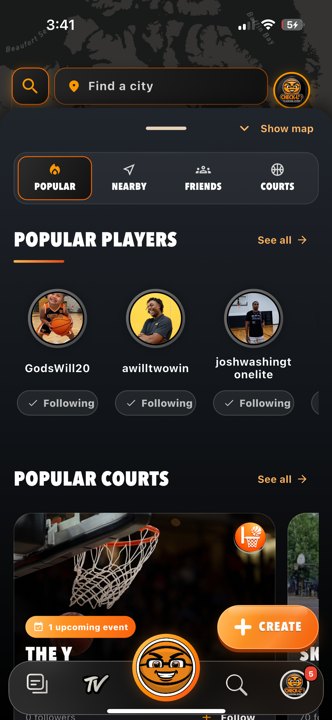 Map popular players and courts map Actual iPhone capture